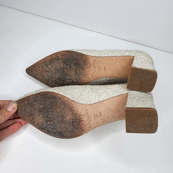 Marc Fisher LTD Zala Block Heel Pointy Toe Pump/ Silver Fabric Size 5.5 - Picture 7 of 8